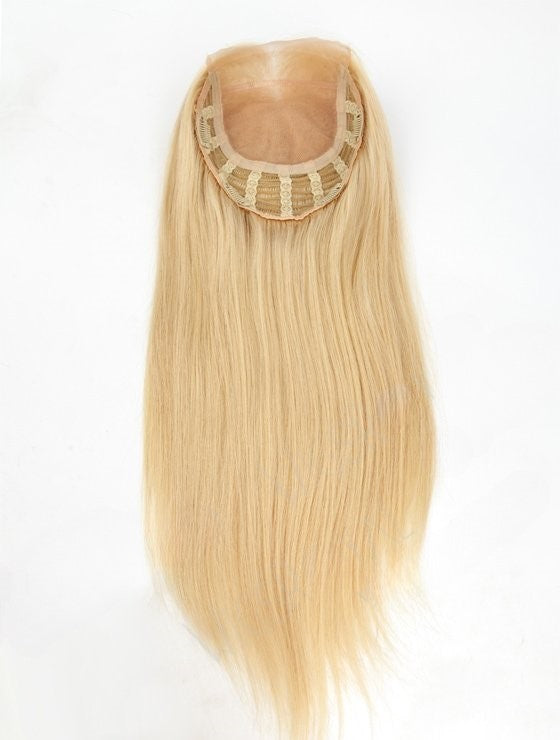 Stock European #2A Straight Double Drawn Human Hair Topper 16" Silk Top 130% Dichte