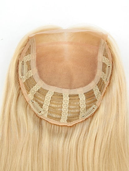 Stock European #2A Straight Double Drawn Human Hair Topper 16" Silk Top 130% Dichte