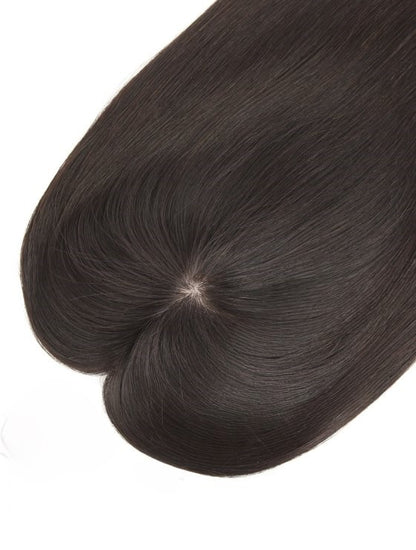 Stock European Noa # Color Natural Straight Double Drawn Human Hair Topper 16" with Silk Top 130% Density