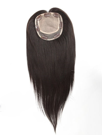 Stock European Noa # Color Natural Straight Double Drawn Human Hair Topper 16" with Silk Top 130% Density