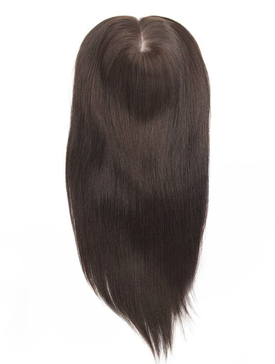 Stock European Dark Brown Straight Human Hair Wefted Silk Top Topper