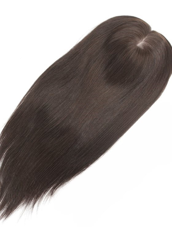 Stock European #2A Straight Double Drawn Human Hair Topper 16" Silketopp 130 % tetthet