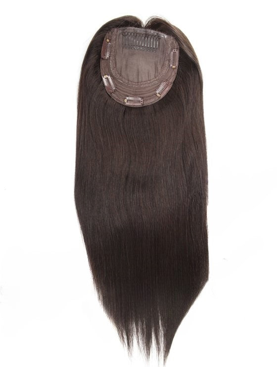 Stock European Dark Brown Straight Human Hair Wefted Silk Top Topper