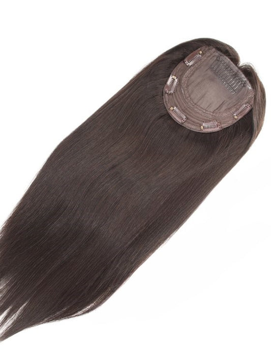 Stock European Dark Brown Straight Human Hair Wefted Silk Top Topper