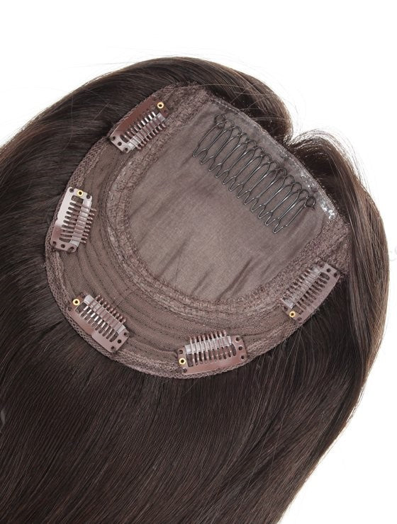 Stock European #2A Straight Double Drawn Human Hair Topper 16" Silk Top 130% Dichte