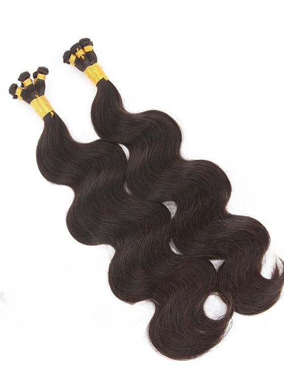 Stock Brazilian Natural Color Body Wave Hand-Tied Human Hair Wefts