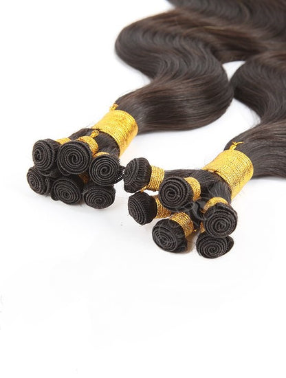 Stock Brazilian Natural Color Body Wave Hand-Tied Human Hair Wefts