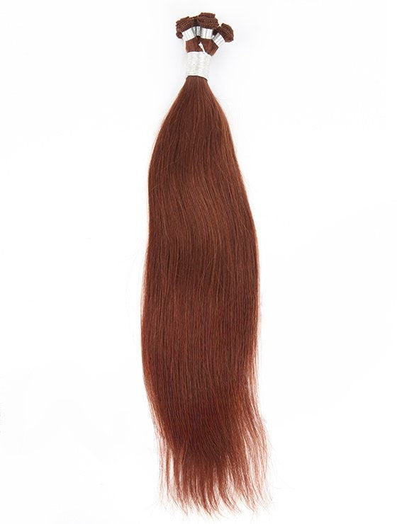 Stock Brazilian Dark Auburn Straight Hand-Tied Human Hair Wefts