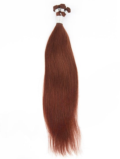 Stock Brazilian Dark Auburn Straight Hand-Tied Human Hair Wefts