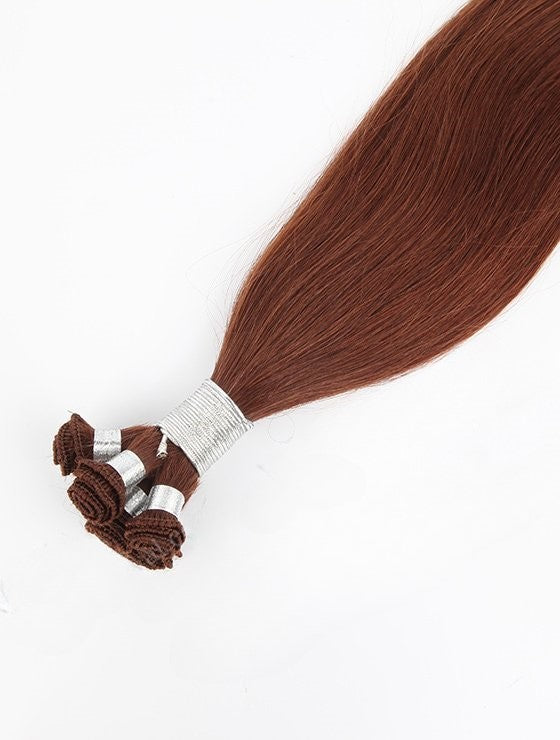 Stock Brazilian Dark Auburn Straight Hand-Tied Human Hair Wefts