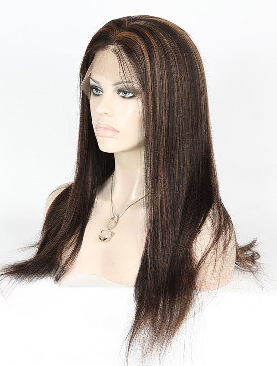 Stock Full Lace Brazilian Off Black with Auburn HL Light Yaki Human Hair Wig