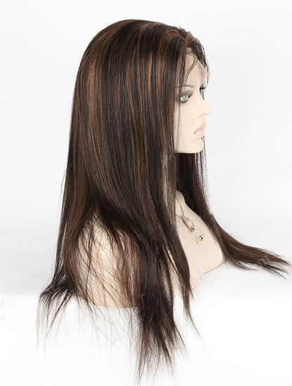 Stock Full Lace Brazilian Off Black with Auburn HL Light Yaki Human Hair Wig