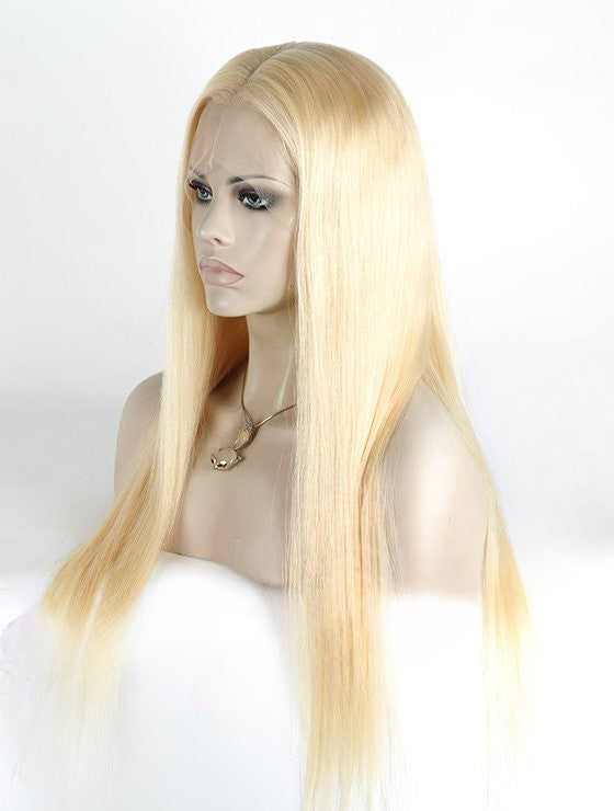 Stock Full Lace Indian Remy Blonde Straight Human Hair Wigs