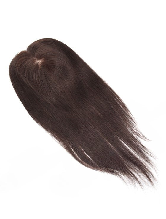 Stock Lace Base European Virgin Dark Brown Straight Human Hair Silk Base Topper