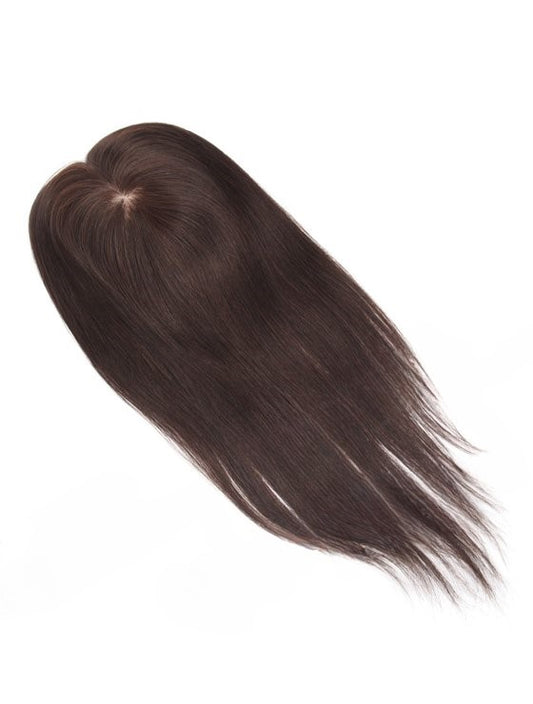 Stock European Noa # Color Natural Straight Double Drawn Human Hair Topper 16" with Silk Top 130% Density