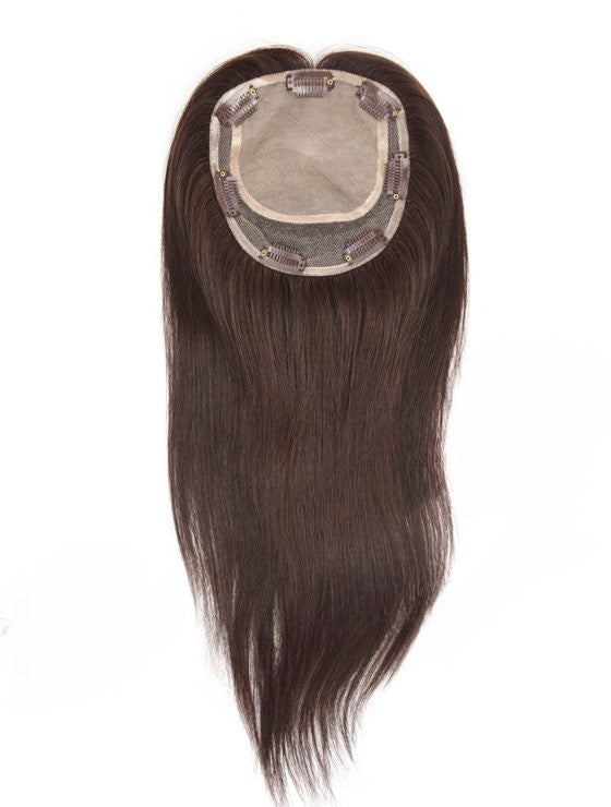 Stock Lace Base European Virgin Dark Brown Straight Human Hair Silk Base Topper