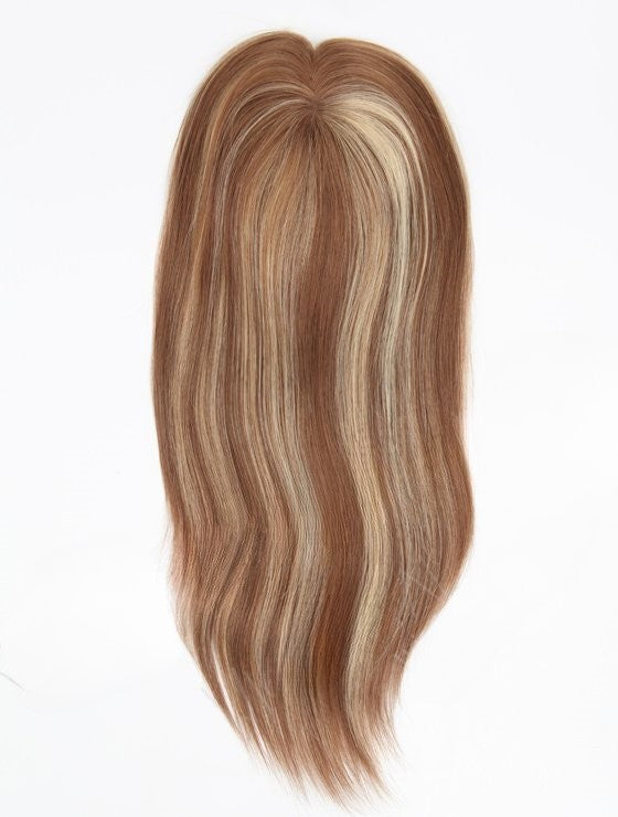 Stock European Brown with Blonde HL Straight Human Hair Mono Top Topper