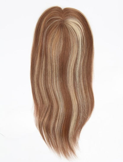 Stock Lace Front European Brown with Blonde HL Straight Human Hair Mono Top Topper