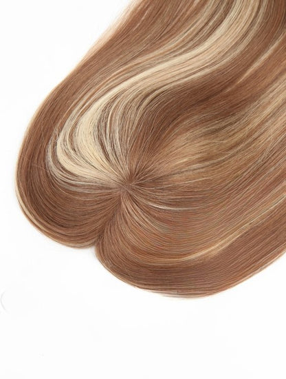 Stock European Brown with Blonde HL Straight Human Hair Mono Top Topper