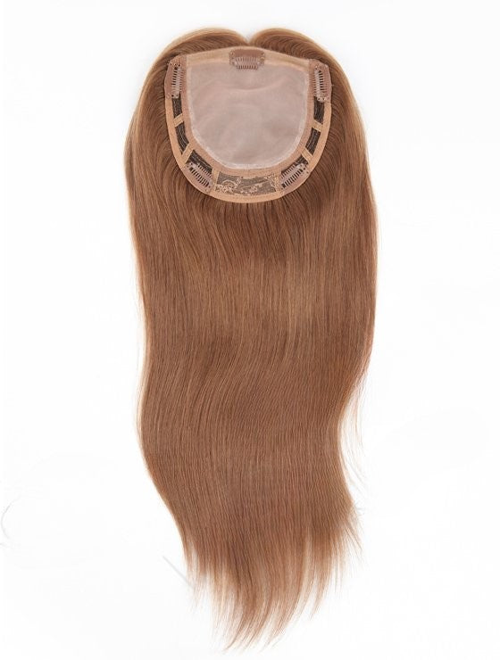 Stock European Brown with Blonde HL Straight Human Hair Mono Top Topper