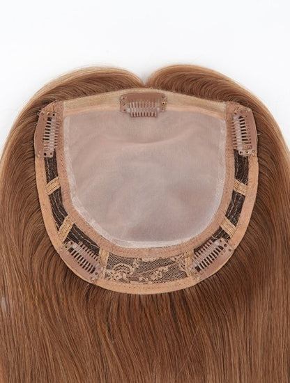 Stock European Brown with Blonde HL Straight Human Hair Mono Top Topper