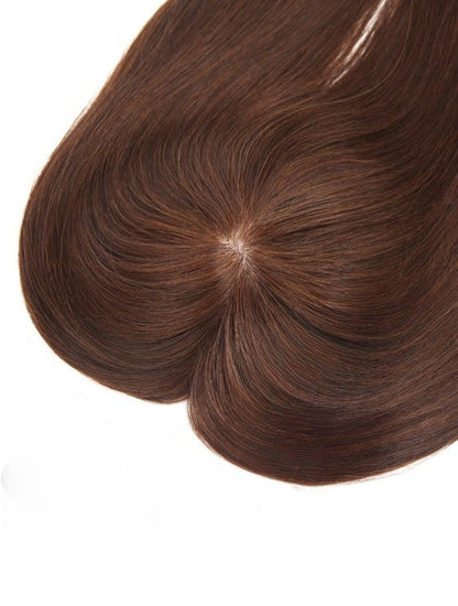 Stock European Noa # Color Natural Straight Double Drawn Human Hair Topper 16" with Silk Top 130% Density