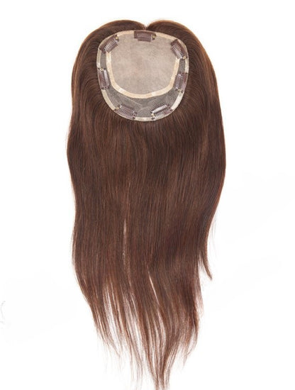 Stock European Noa # Color Natural Straight Double Drawn Human Hair Topper 16" with Silk Top 130% Density