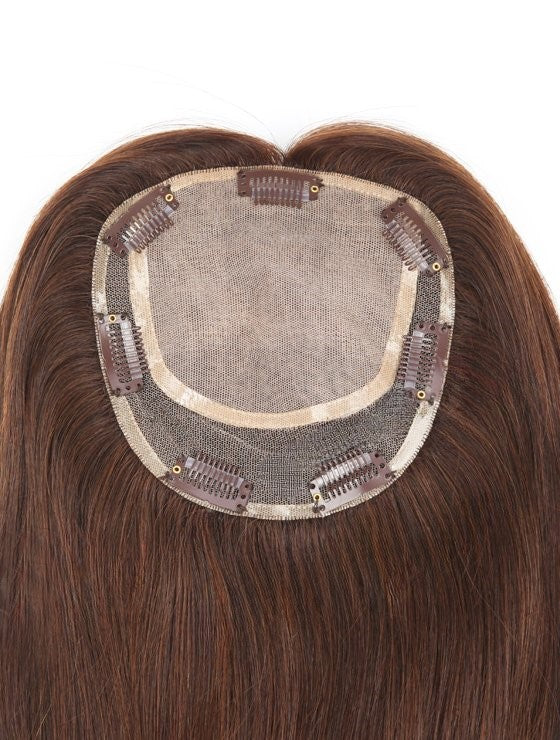 Stock Lace Base European Virgin Dark Brown Straight Human Hair Silk Top Topper