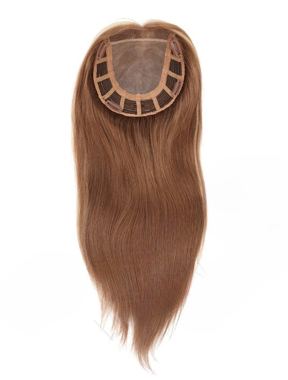 Stock Lace Front European Brown with Blonde HL Straight Human Hair Mono Top Topper