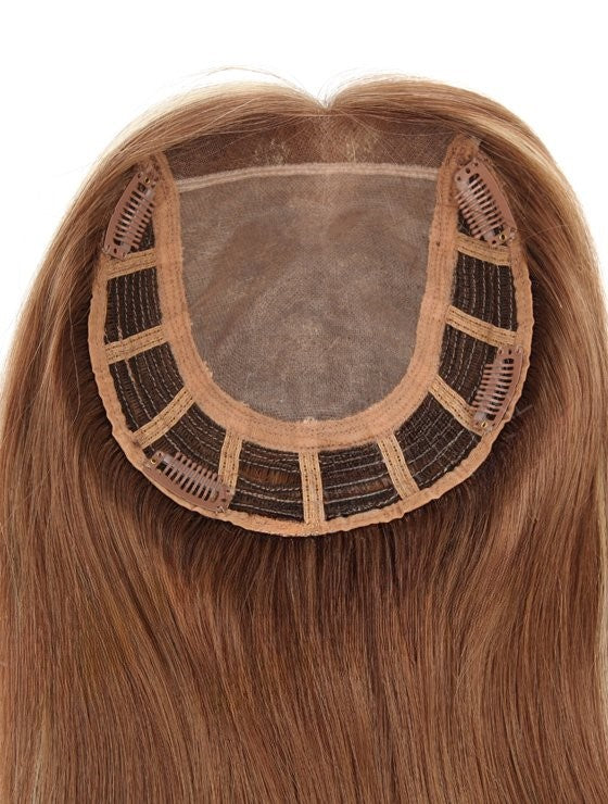 Stock Lace Front European Brown with Blonde HL Straight Human Hair Mono Top Topper