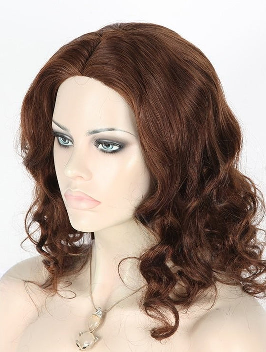 Stock Glueless Malaysian Medium Brown Big Curl Human Hair Silk Top Wig