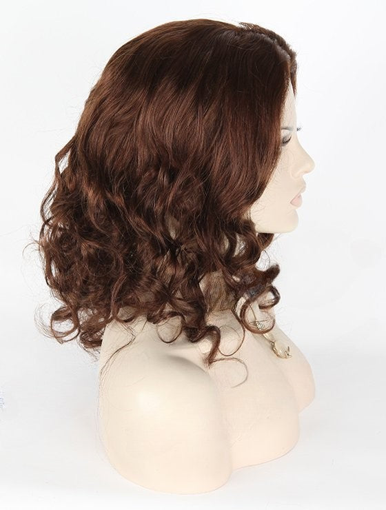 Stock Glueless Malaysian Medium Brown Big Curl Human Hair Silk Top Wig