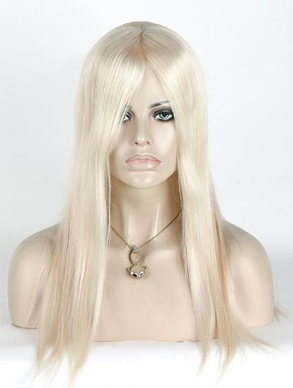 Stock Glueless European White Straight Human Hair Silk Top Wigs