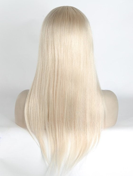 Stock Glueless European White Straight Human Hair Silk Top Wigs