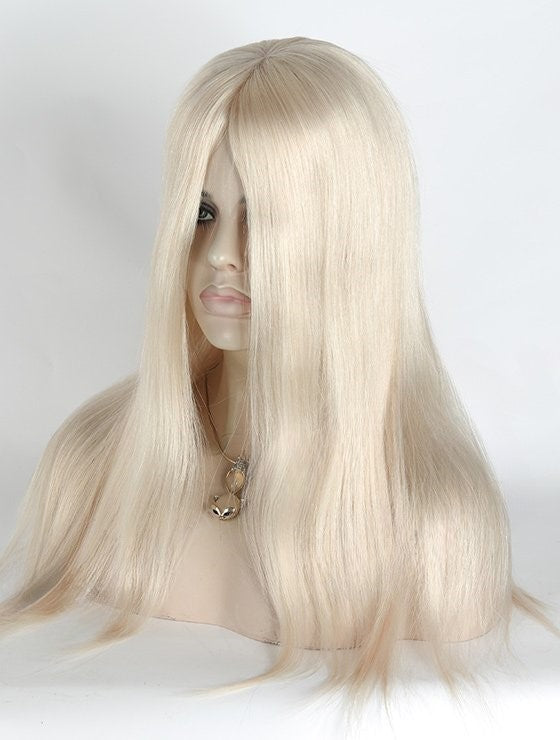 Stock Glueless European White Straight Human Hair Silk Top Wigs