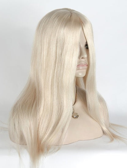 Stock Glueless European White Straight Human Hair Silk Top Wigs