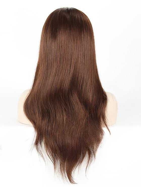 Stock Full Lace Chinese Dark Golden Brown Natural Straight Human Hair Silk Top Wig