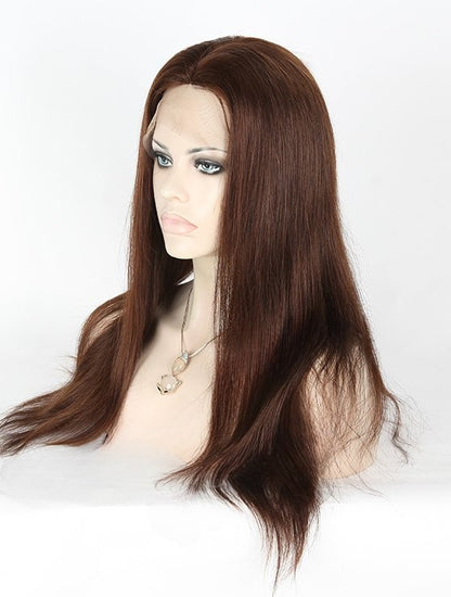 Stock Full Lace Chinese Dark Golden Brown Natural Straight Human Hair Silk Top Wig