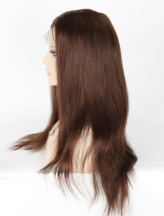 Stock Full Lace Chinese Dark Golden Brown Natural Straight Human Hair Silk Top Wig