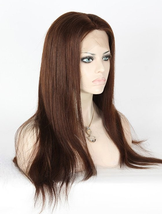 Stock Full Lace Chinese Dark Golden Brown Natural Straight Human Hair Silk Top Wig