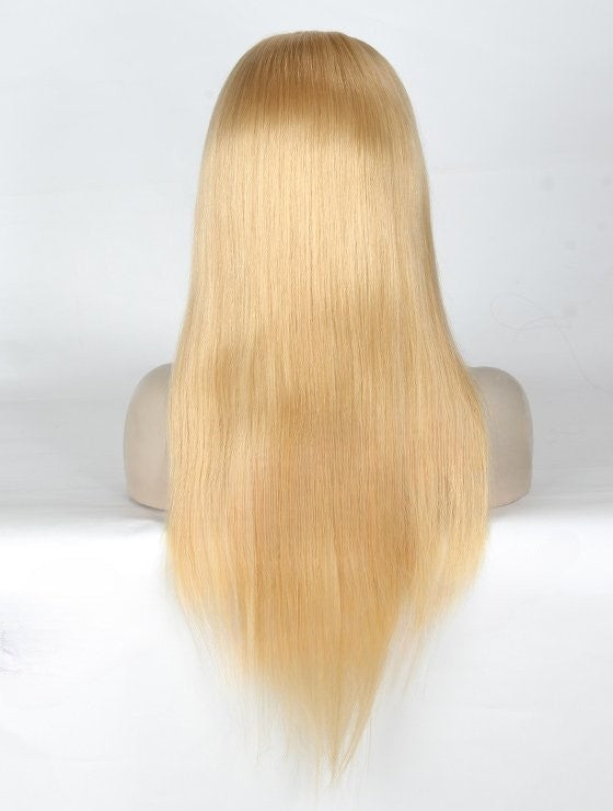 Stock Chinese Ash Blonde Straight Human Hair Silk Top Wig