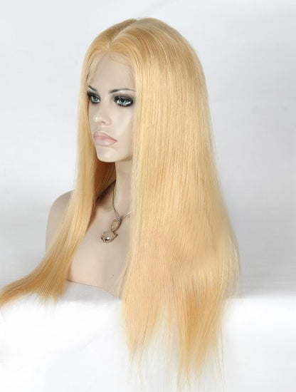 Stock Chinese Ash Blonde Straight Human Hair Silk Top Wig