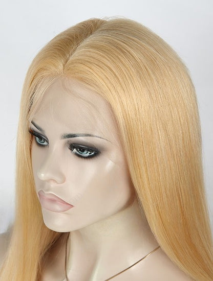 Stock Chinese Ash Blonde Straight Human Hair Silk Top Wig