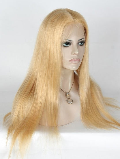 Stock Chinese Ash Blonde Straight Human Hair Silk Top Wig