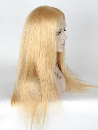 Stock Chinese Ash Blonde Straight Human Hair Silk Top Wig