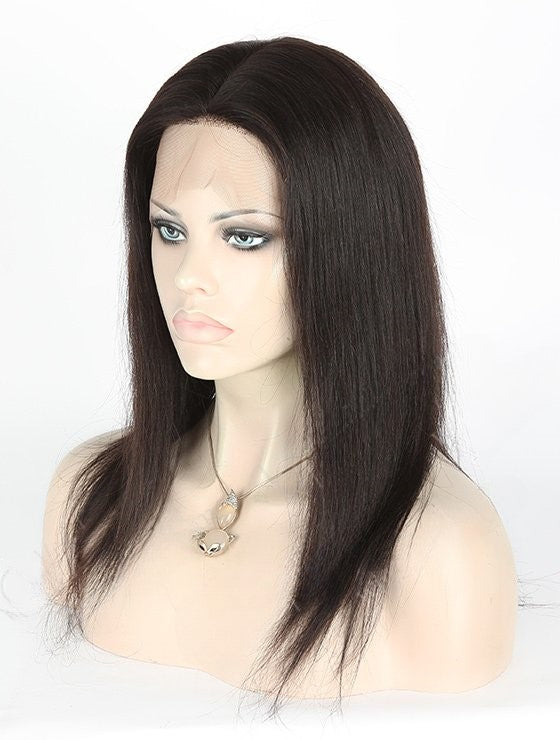 Stock Full Lace Malaysian Natural Color Light Yaki Human Hair Perücken 14-16" mit Silk Top 4.5" x 4.5" 130% Dichte