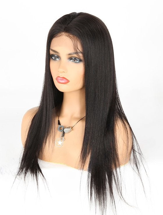 Stock Full Lace Brazilian Off Black Light Yaki Human Hair Wigs