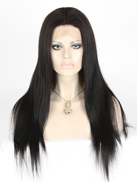 Stock Full Lace Malaysian Natural Color Light Yaki Human Hair Perücken 14-16" mit Silk Top 4.5" x 4.5" 130% Dichte