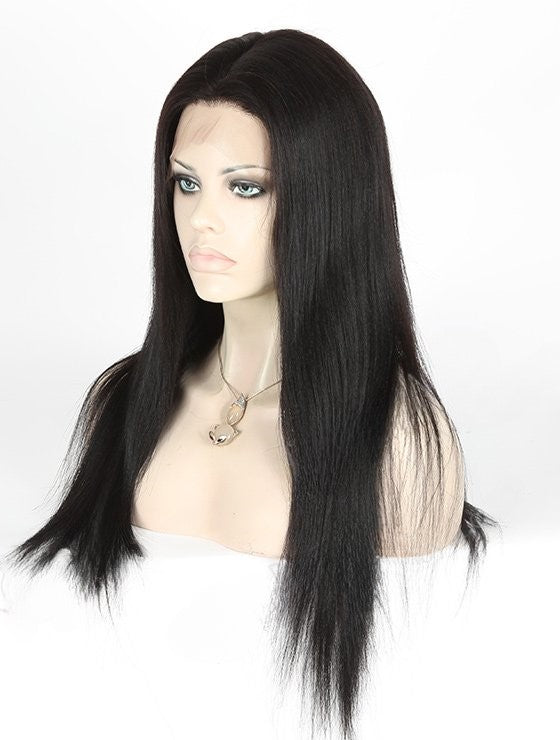 Stock Full Lace Indian Remy Black Light Yaki Human Hair Silk Top Wigs