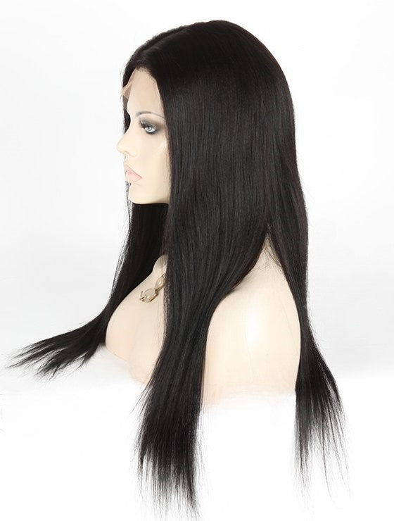 Stock Full Lace Indian Remy Black Light Yaki Human Hair Silk Top Wigs